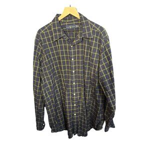 Ralph Lauren Mens Navy & Yellow Plaid Button-Down Shirt 2XLT Cotton Long Sleeve